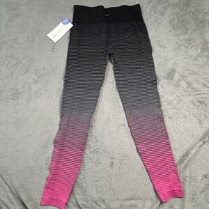 NWT Marika Women Large Seamless Ombre Striped Leggings Black Pink High Rise